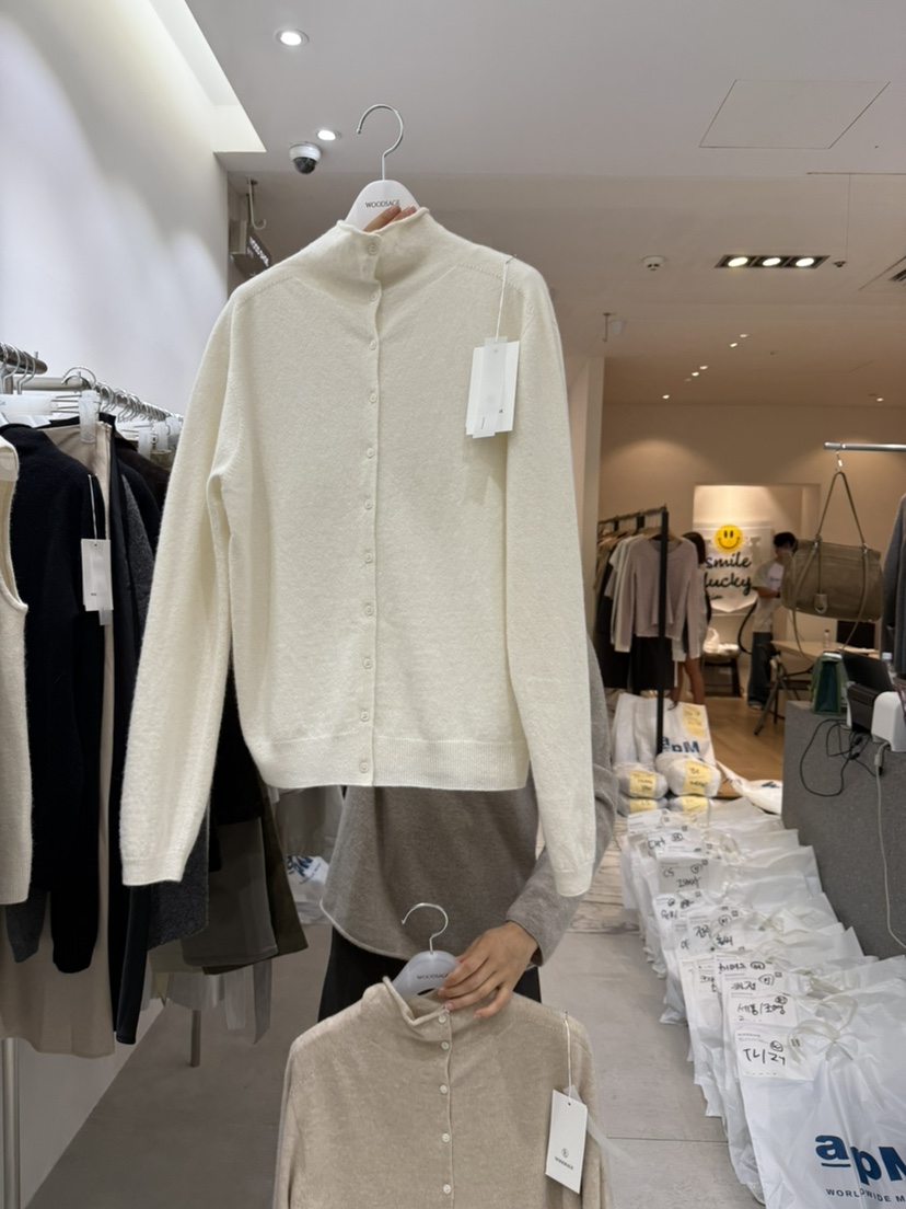 WOOD SAGE韓國代購女士新品時尚真品針織衫羊絨高領開衫WOOD SAGE針織衫圖色4白