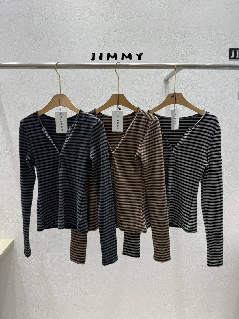 JIMMY東大門直郵女裝新款熱賣時尚推薦真品休閑長袖T恤條紋JIMMY/REMAKE長袖T恤