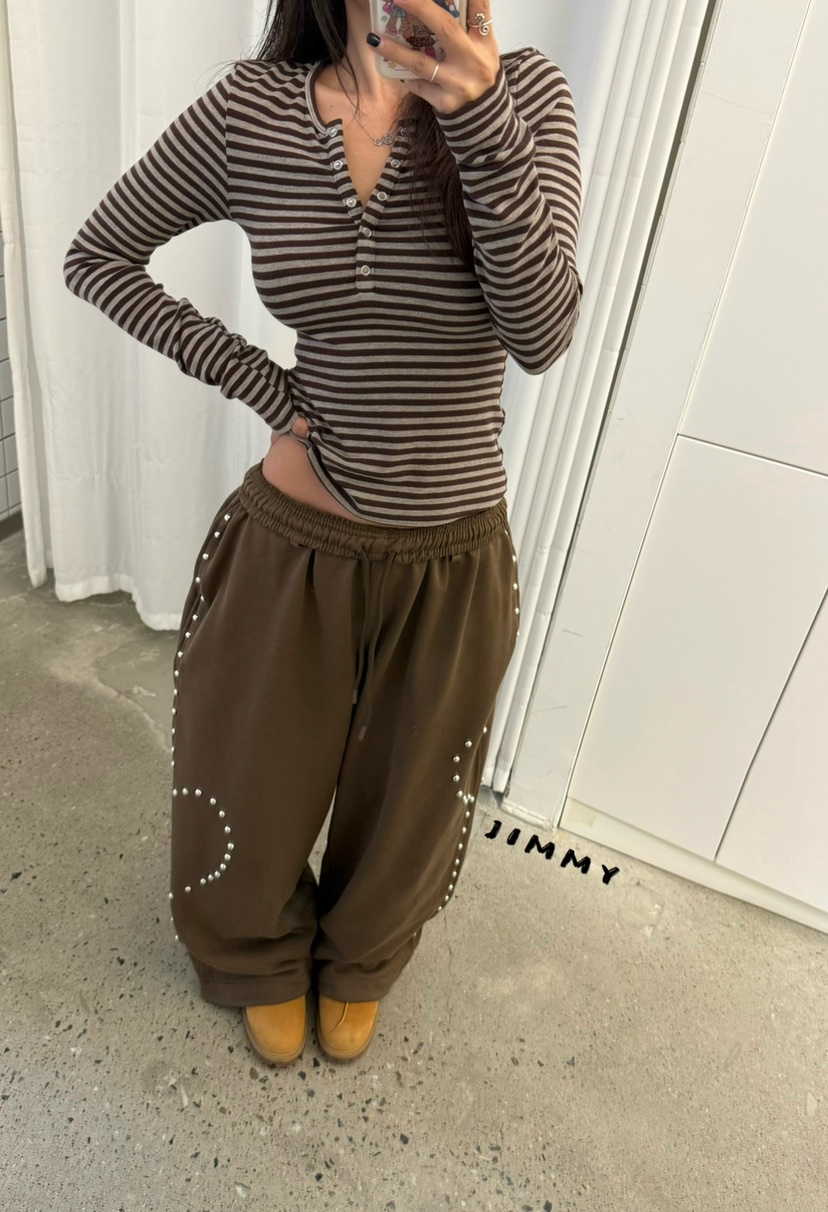 JIMMY東大門直郵女裝新款熱賣時尚推薦真品休閑長袖T恤條紋JIMMY/REMAKE長袖T恤
