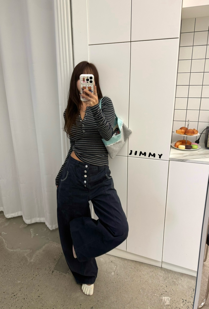 JIMMY東大門直郵女裝新款熱賣時尚推薦真品休閑長袖T恤條紋JIMMY/REMAKE長袖T恤