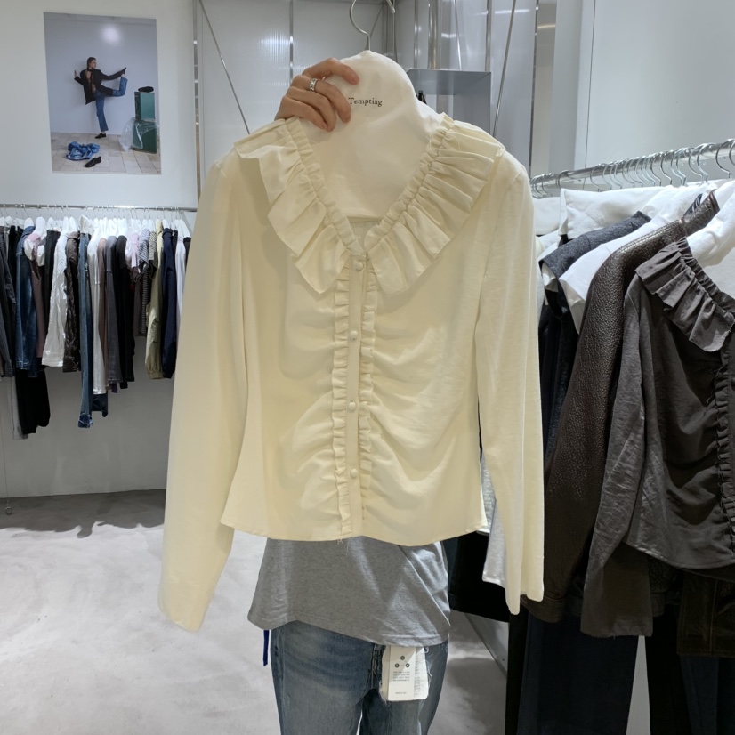 TEMPTING韓國代購女士新品真品休閑推薦時尚襯衫蕾絲衫褶邊TEMPTING襯衫/蕾絲衫圖色1