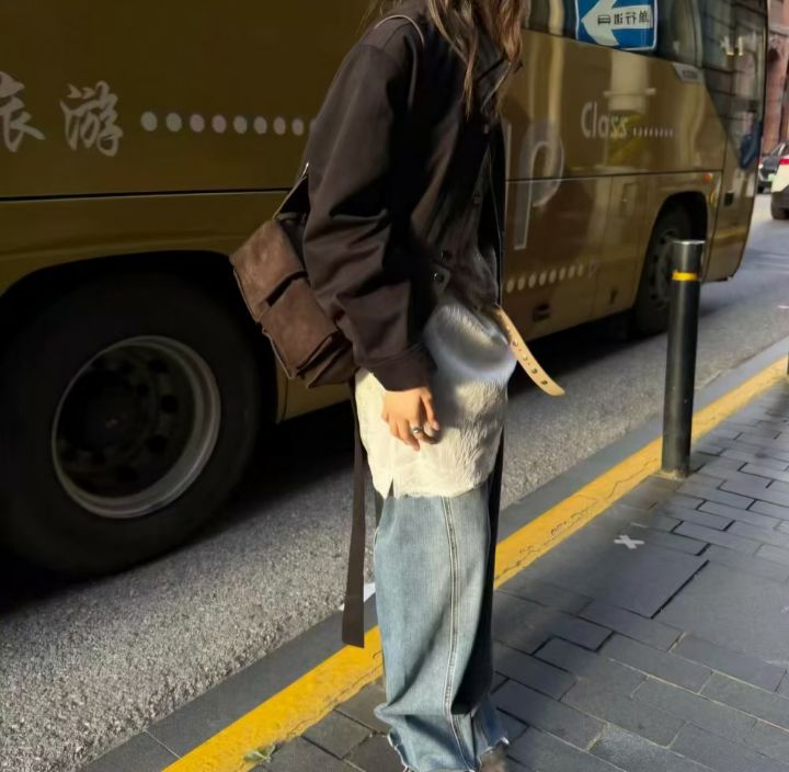 TROUVAILLE韓國代購女裝新品真品單肩斜跨包絨面革口袋牛皮TROUVAILLE單肩/斜跨包