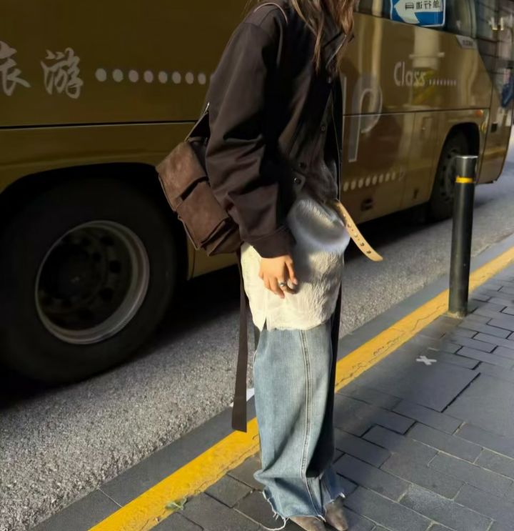 TROUVAILLE韓國代購女裝新品真品單肩斜跨包絨面革口袋牛皮TROUVAILLE單肩/斜跨包