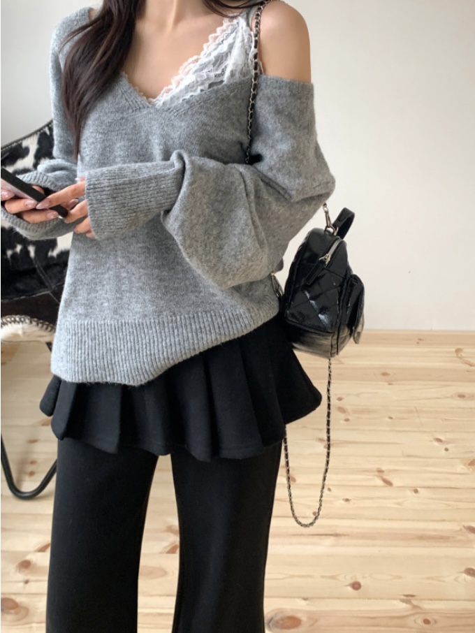 PIN-UP東大門實拍女裝新品人氣熱賣時尚針織衫套裝蕾絲無袖PIN-UP針織衫