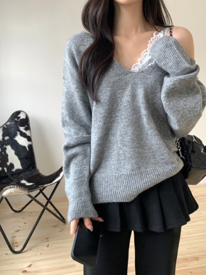 PIN-UP東大門實拍女裝新品人氣熱賣時尚針織衫套裝蕾絲無袖PIN-UP針織衫