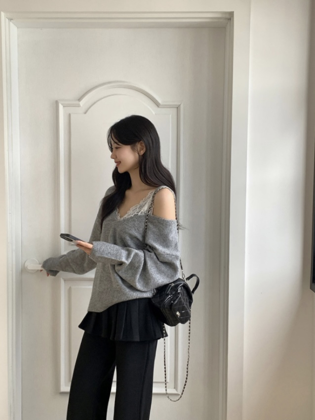 PIN-UP東大門實拍女裝新品人氣熱賣時尚針織衫套裝蕾絲無袖PIN-UP針織衫