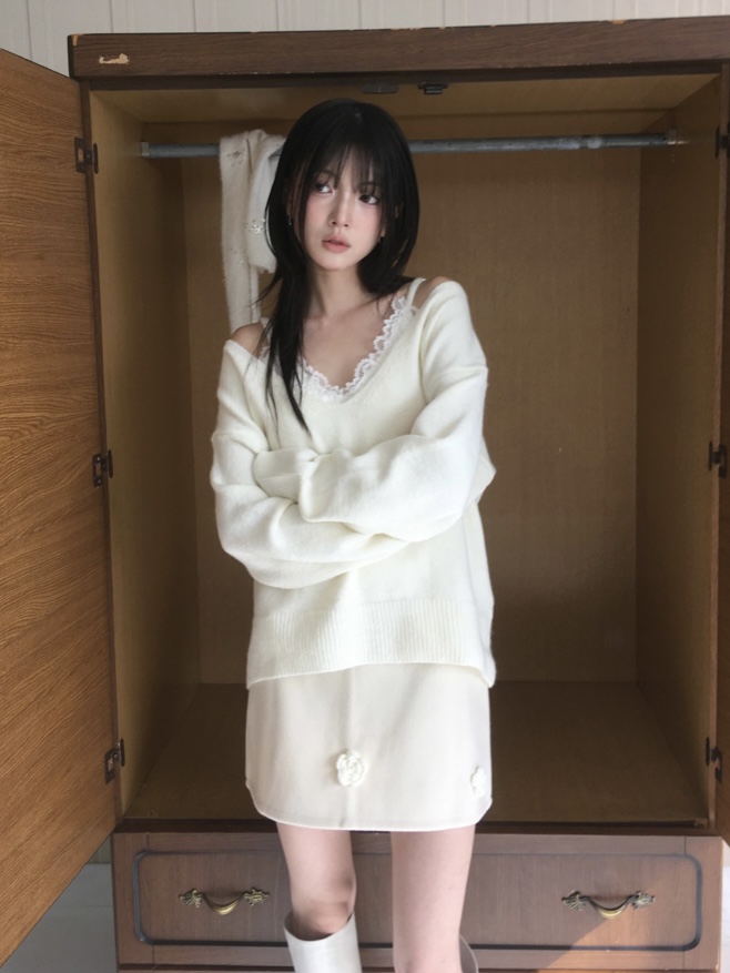 PIN-UP東大門實拍女裝新品人氣熱賣時尚針織衫套裝蕾絲無袖PIN-UP針織衫