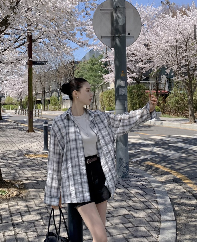 PAIRING東大門代購女士新款人氣熱賣休閑襯衫蕾絲衫格紋亞麻PAIRING襯衫/蕾絲衫