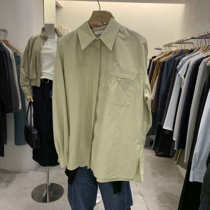 PHILO韓國直郵女士新品熱賣真品推薦人氣時尚襯衫蕾絲衫口袋PHILO襯衫/蕾絲衫圖色2
