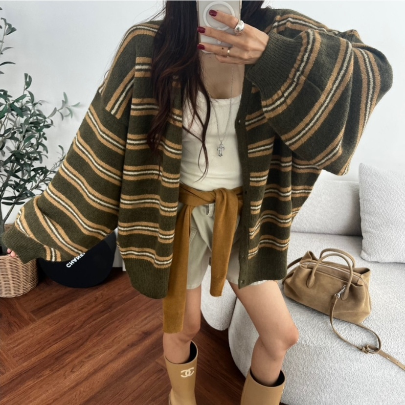 MOMENTUM東大門直郵女裝新品時尚推薦真品針織衫復古條紋MOMENTUM針織衫