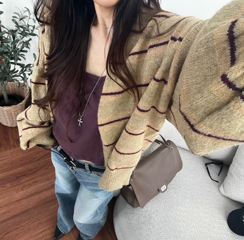 MOMENTUM東大門直郵女裝新品時尚推薦真品針織衫復古條紋MOMENTUM針織衫