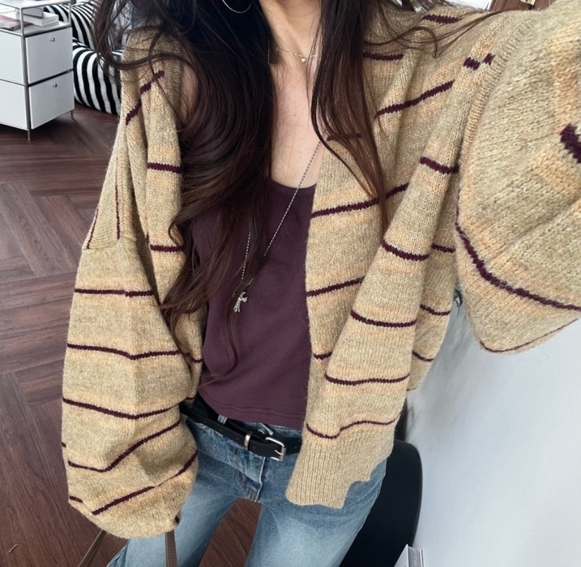 MOMENTUM東大門直郵女裝新品時尚推薦真品針織衫復古條紋MOMENTUM針織衫