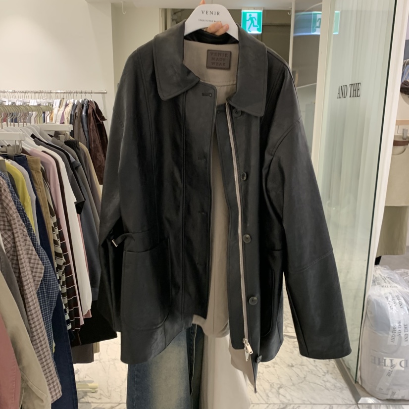 VENIR-A東大門實拍女裝新款熱賣休閑時尚人氣真品夾克皮革VENIR-A夾克圖色1黑