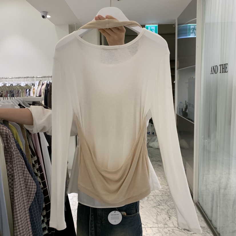 VENIR-A東大門直郵女裝新款時尚人氣推薦長袖T恤假兩件扭曲VENIR-A長袖T恤