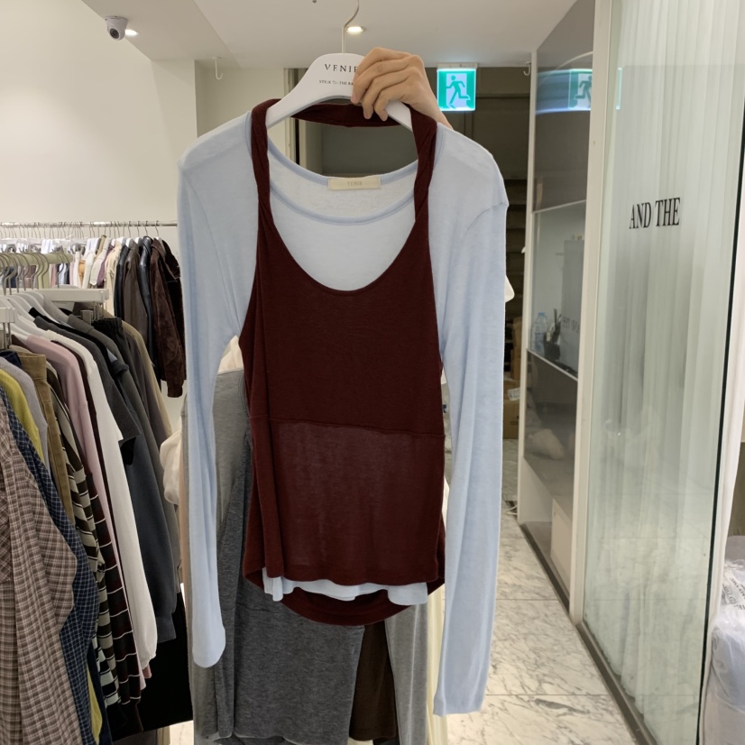 VENIR-A東大門直郵女裝新款時尚人氣推薦長袖T恤假兩件扭曲VENIR-A長袖T恤圖色2