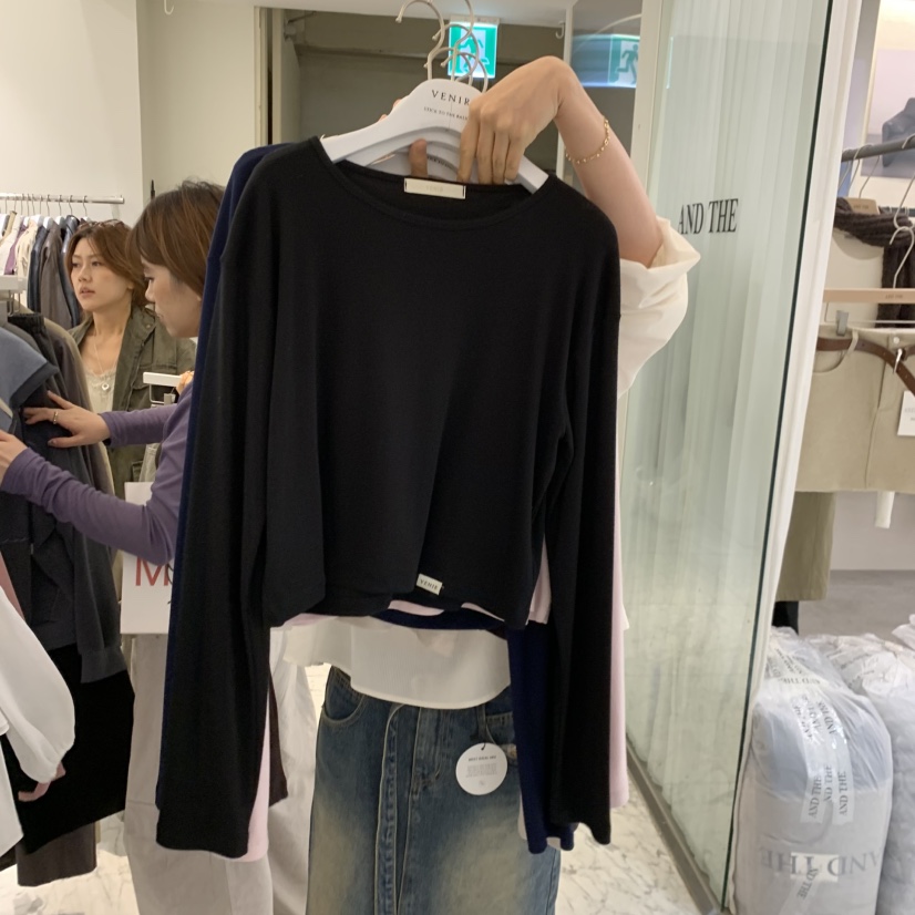 VENIR-A東大門代購女士新款熱賣休閑時尚推薦真品長袖T恤VENIR-A長袖T恤圖色2黑