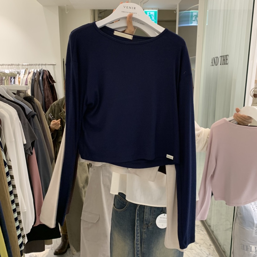 VENIR-A東大門代購女士新款熱賣休閑時尚推薦真品長袖T恤VENIR-A長袖T恤圖色4深藍色