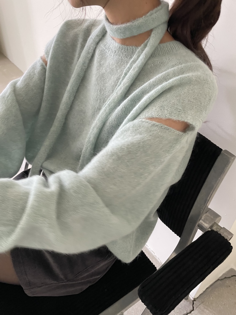 ATMOSPHERE東大門代購女裝新品時尚針織衫含脖帶圍巾開衩ATMOSPHERE針織衫