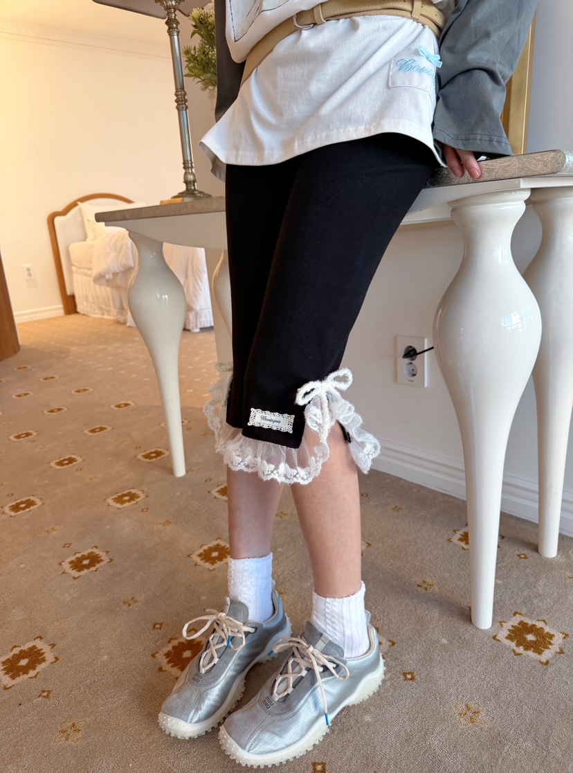 BOUTIQUE-L韓國代購女士新款休閑時尚打底褲鯊魚褲柔軟褶邊BOUTIQUE-L打底褲/鯊魚褲