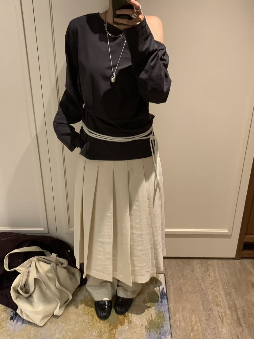 LOFN東大門實拍女裝新品時尚休閑真品推薦熱賣人氣長裙褶皺LOFN長裙