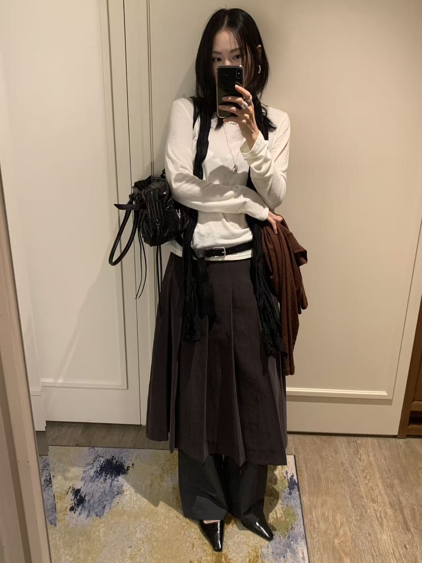 LOFN東大門實拍女裝新品時尚休閑真品推薦熱賣人氣長裙褶皺LOFN長裙