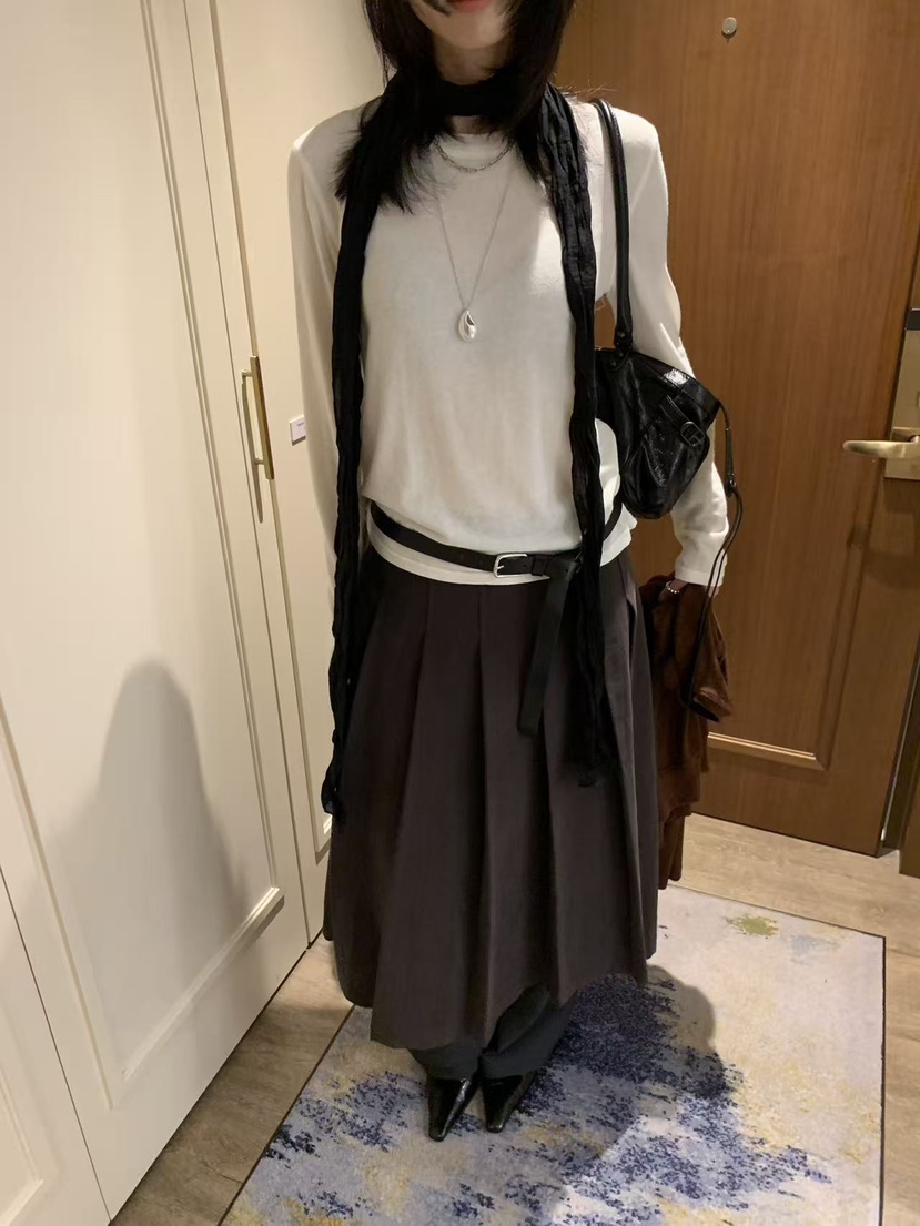 LOFN東大門實拍女裝新品時尚休閑真品推薦熱賣人氣長裙褶皺LOFN長裙