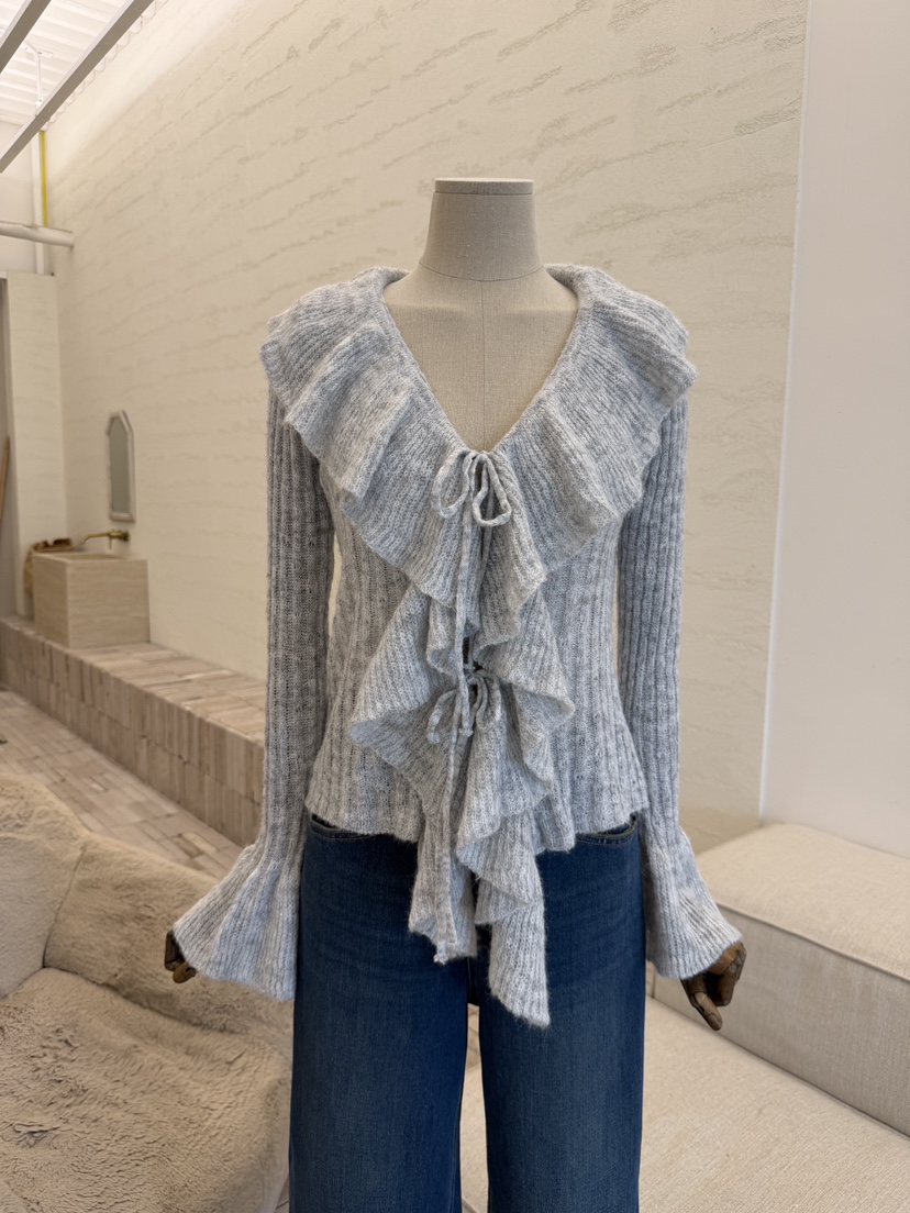 LAUNDRY韓國代購女士新品休閑時尚推薦真品針織衫荷葉邊開衫LAUNDRY針織衫