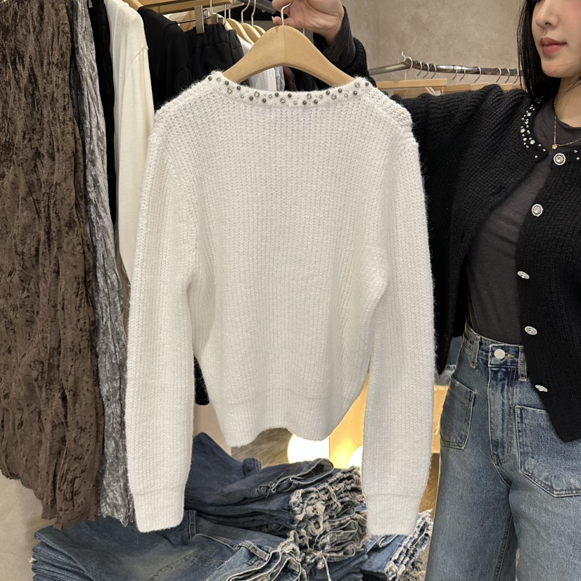 VINTAGE VIBE韓國直郵女裝新品人氣休閑真品針織衫串珠開衫VINTAGE VIBE針織衫