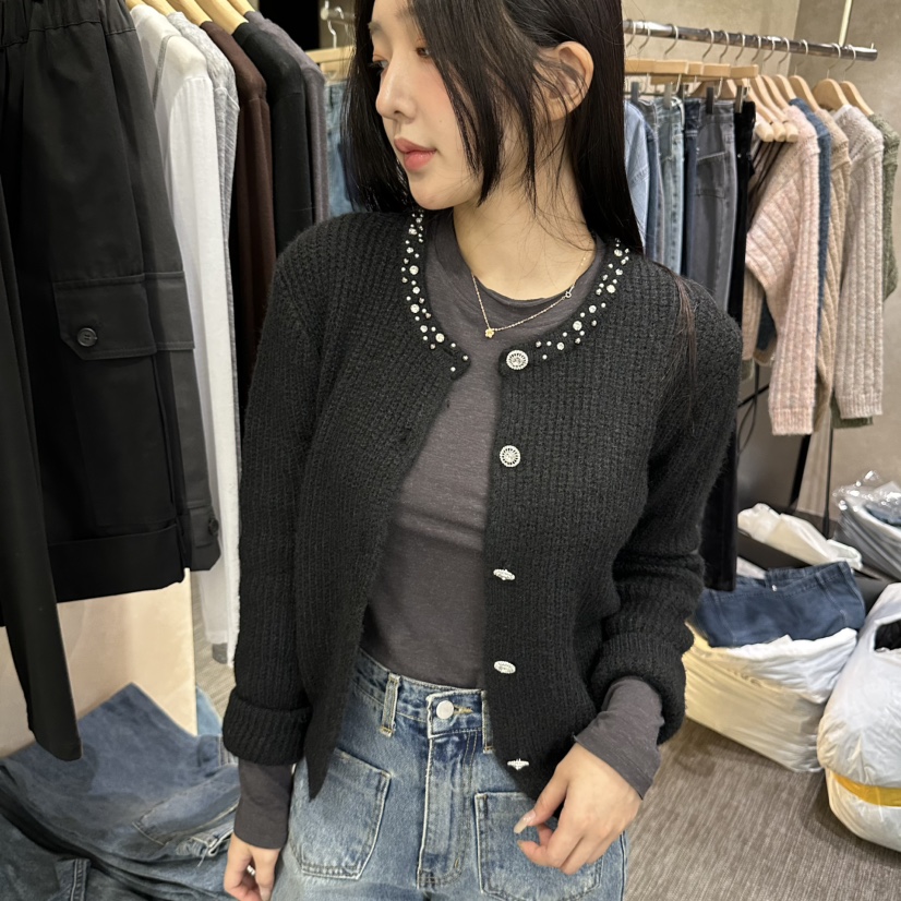 VINTAGE VIBE韓國直郵女裝新品人氣休閑真品針織衫串珠開衫VINTAGE VIBE針織衫圖色1