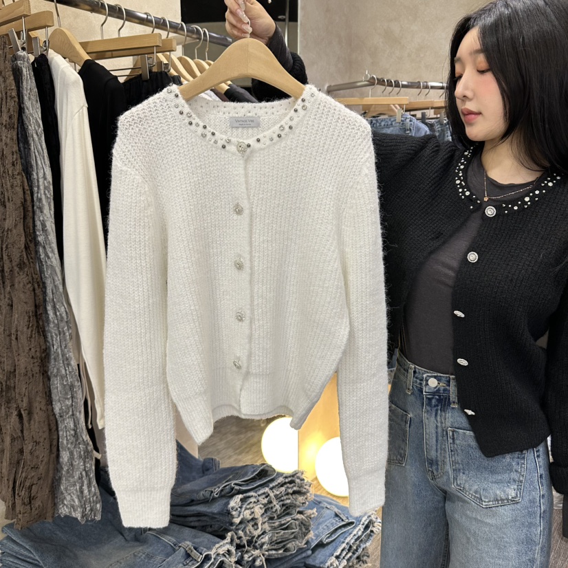 VINTAGE VIBE韓國直郵女裝新品人氣休閑真品針織衫串珠開衫VINTAGE VIBE針織衫圖色2