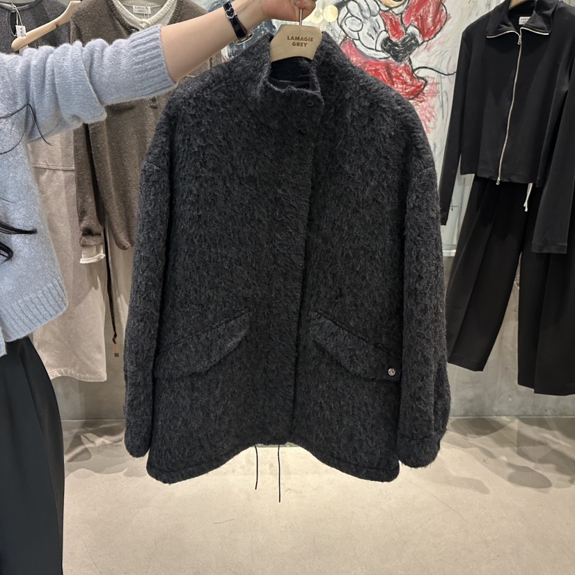 LAMAGIEPIE/LAMAGIE GREY東大門實拍女裝新品時尚短款大衣高領LAMAGIEPIE/LAMAGIE GREY短款大衣圖色3墨色