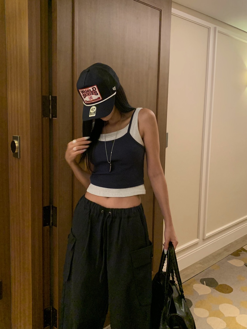 BADCALM東大門實拍女士新品真品推薦熱賣吊帶背心雙層無袖BADCALM吊帶/背心