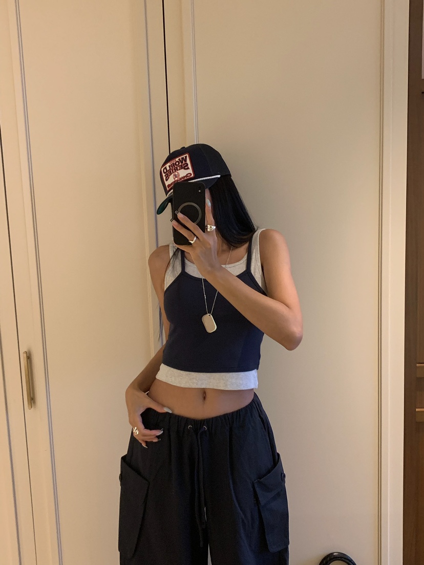 BADCALM東大門實拍女士新品真品推薦熱賣吊帶背心雙層無袖BADCALM吊帶/背心