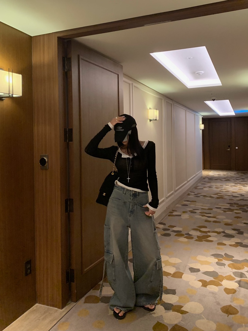 BADCALM東大門實拍女裝新品休閑人氣推薦時尚牛仔褲雙排扣BADCALM牛仔褲