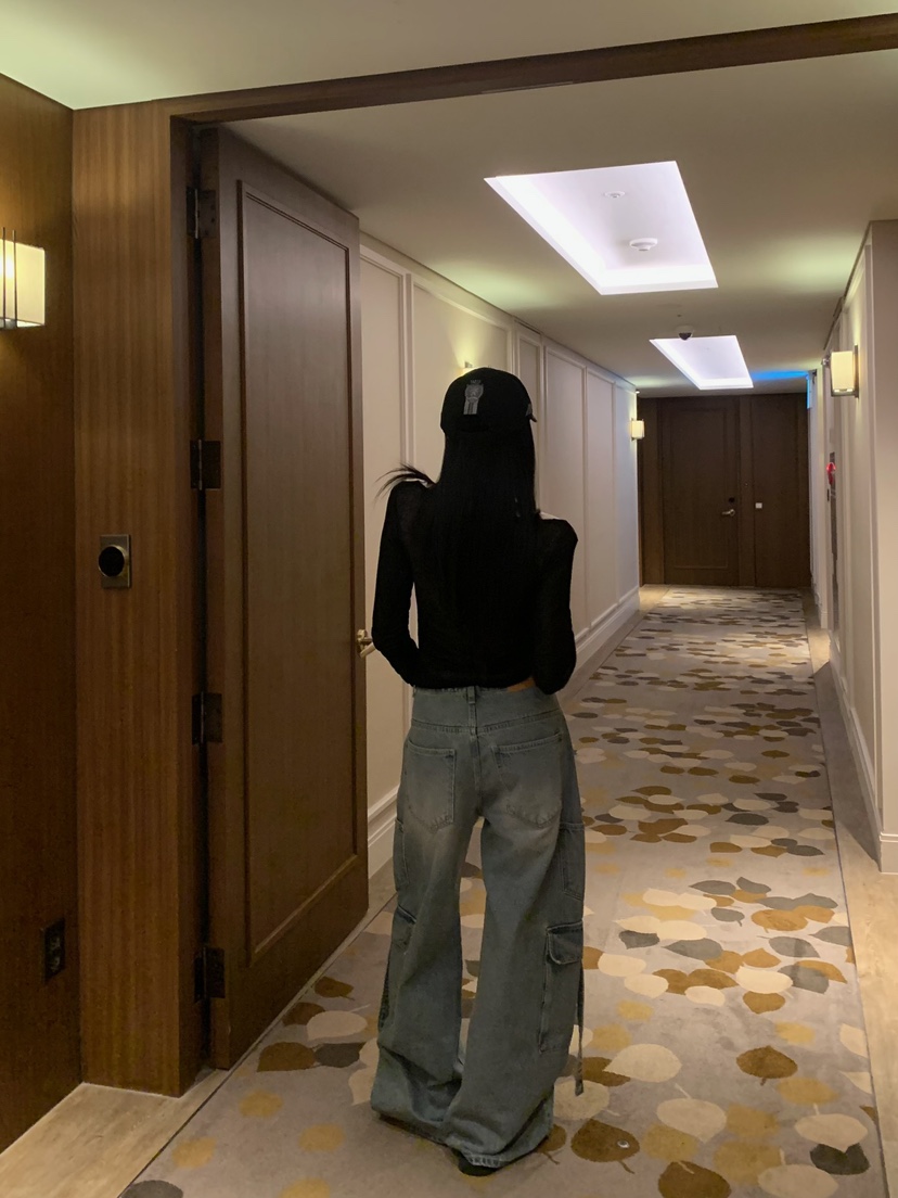 BADCALM東大門實拍女裝新品休閑人氣推薦時尚牛仔褲雙排扣BADCALM牛仔褲