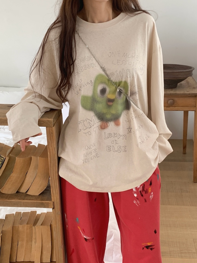 TOLL東大門實拍女裝新款休閑熱賣推薦人氣時尚長袖T恤復古TOLL長袖T恤
