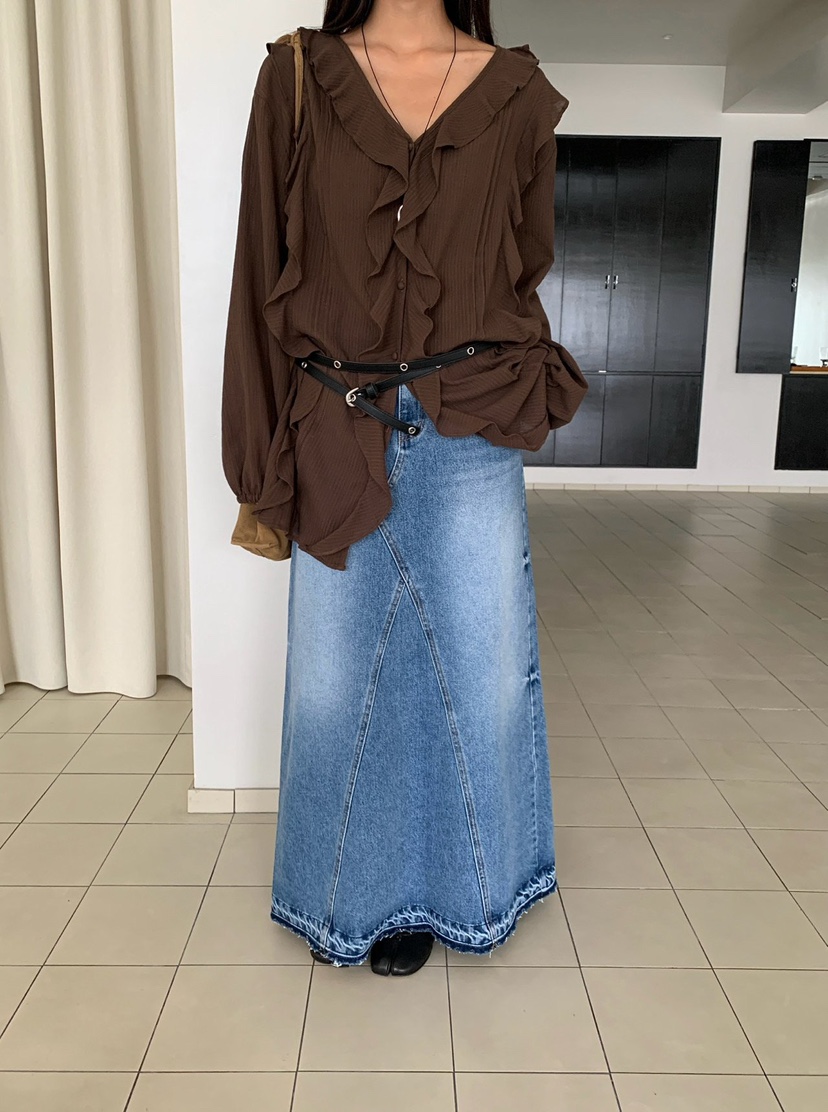 REVE CITE-L東大門代購女裝新品真品襯衫蕾絲衫荷葉邊褶裥REVE CITE-L襯衫/蕾絲衫