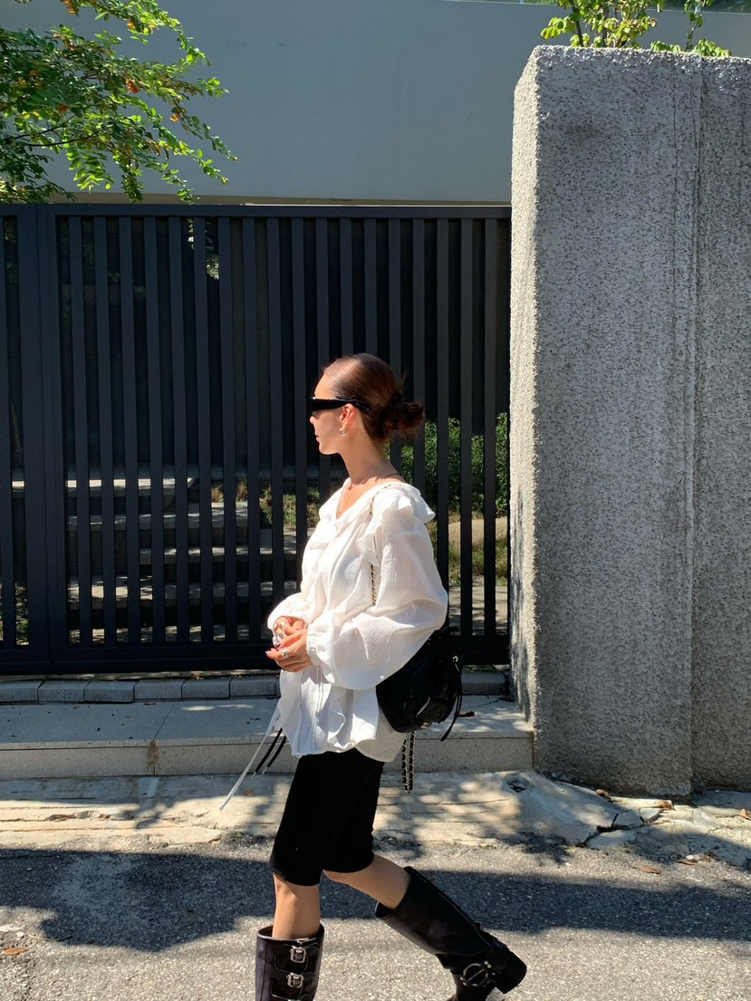 REVE CITE-L東大門代購女裝新品真品襯衫蕾絲衫荷葉邊褶裥REVE CITE-L襯衫/蕾絲衫