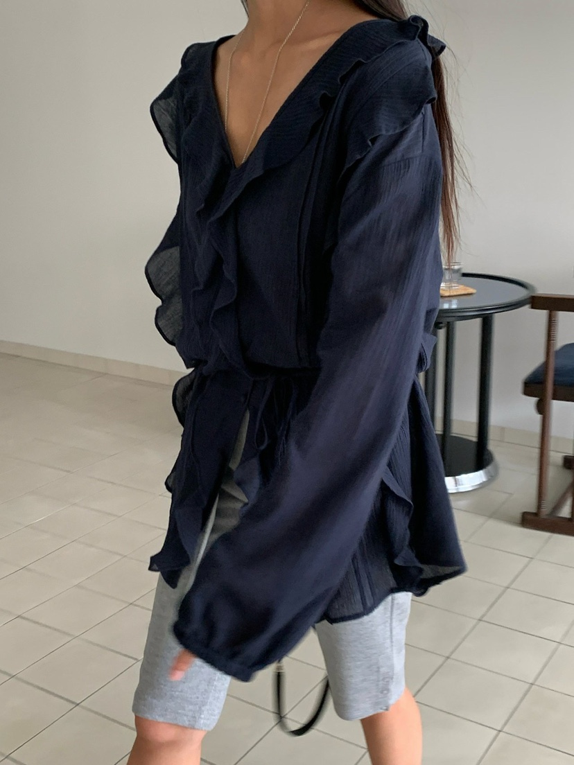 REVE CITE-L東大門代購女裝新品真品襯衫蕾絲衫荷葉邊褶裥REVE CITE-L襯衫/蕾絲衫