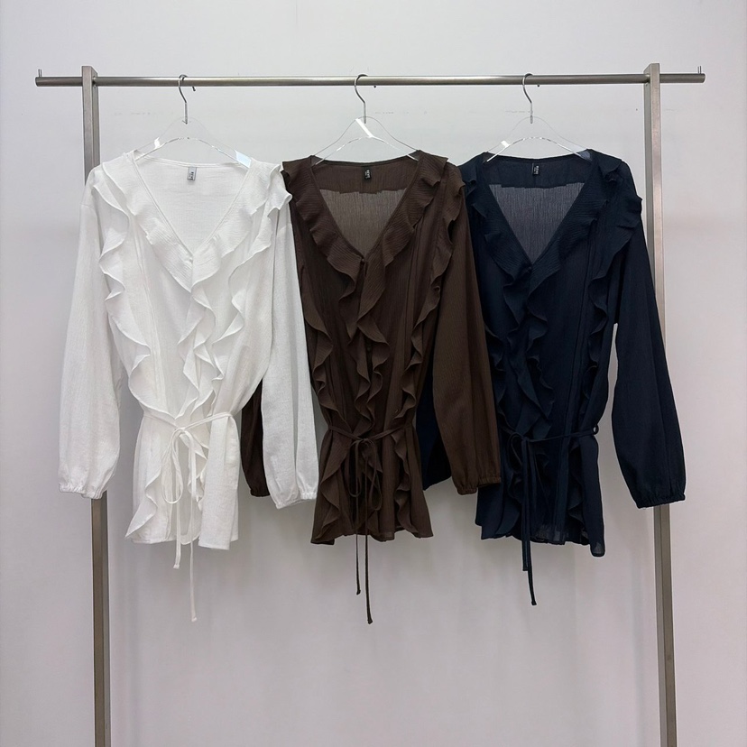 REVE CITE-L東大門代購女裝新品真品襯衫蕾絲衫荷葉邊褶裥REVE CITE-L襯衫/蕾絲衫