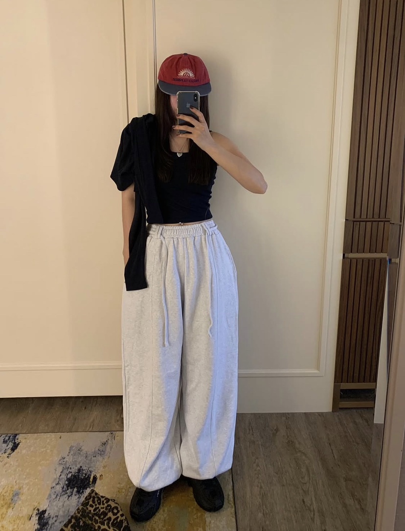 BADCALM東大門實拍女裝新款真品休閑人氣休閑褲闊腿褲腰帶BADCALM休閑褲