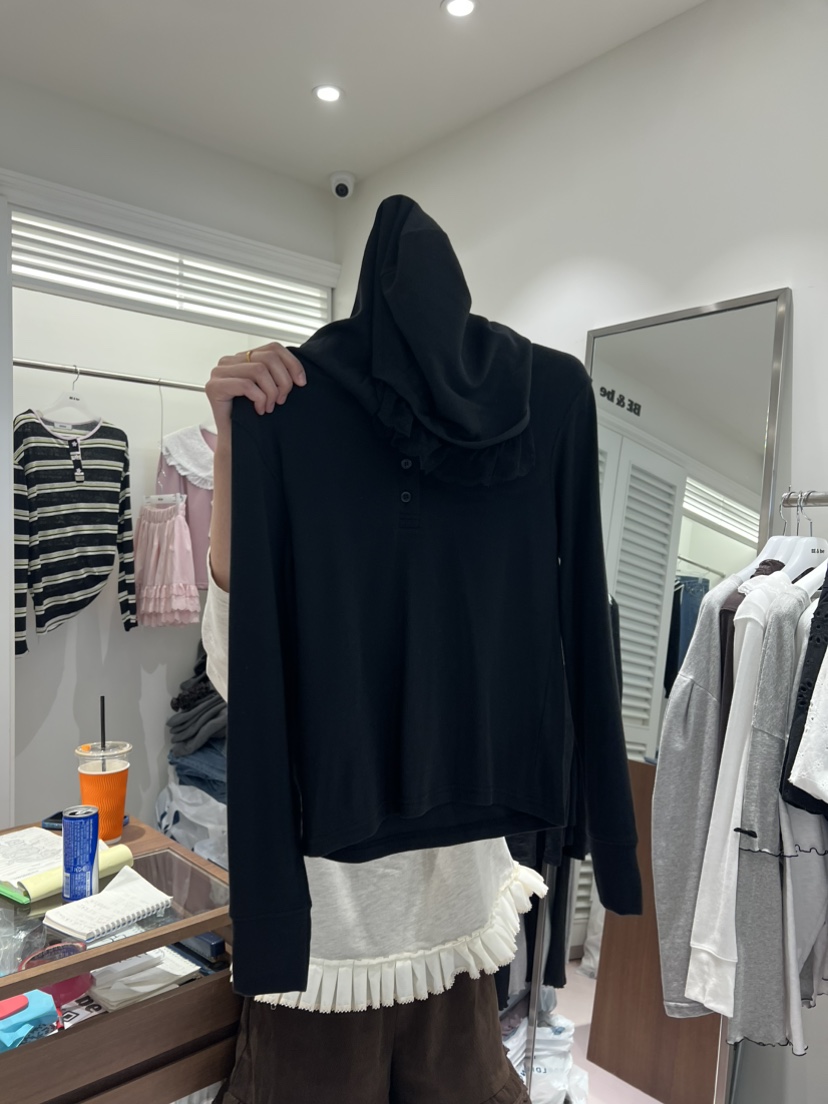 BE&amp;BE東大門實拍女裝新品熱賣真品長袖T恤連帽衫羅紋BE&be長袖T恤圖色1
