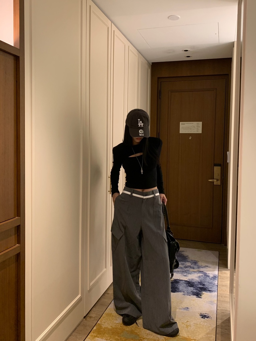 BADCALM東大門實拍女裝新款推薦時尚休閑真品休閑褲工裝褲BADCALM休閑褲