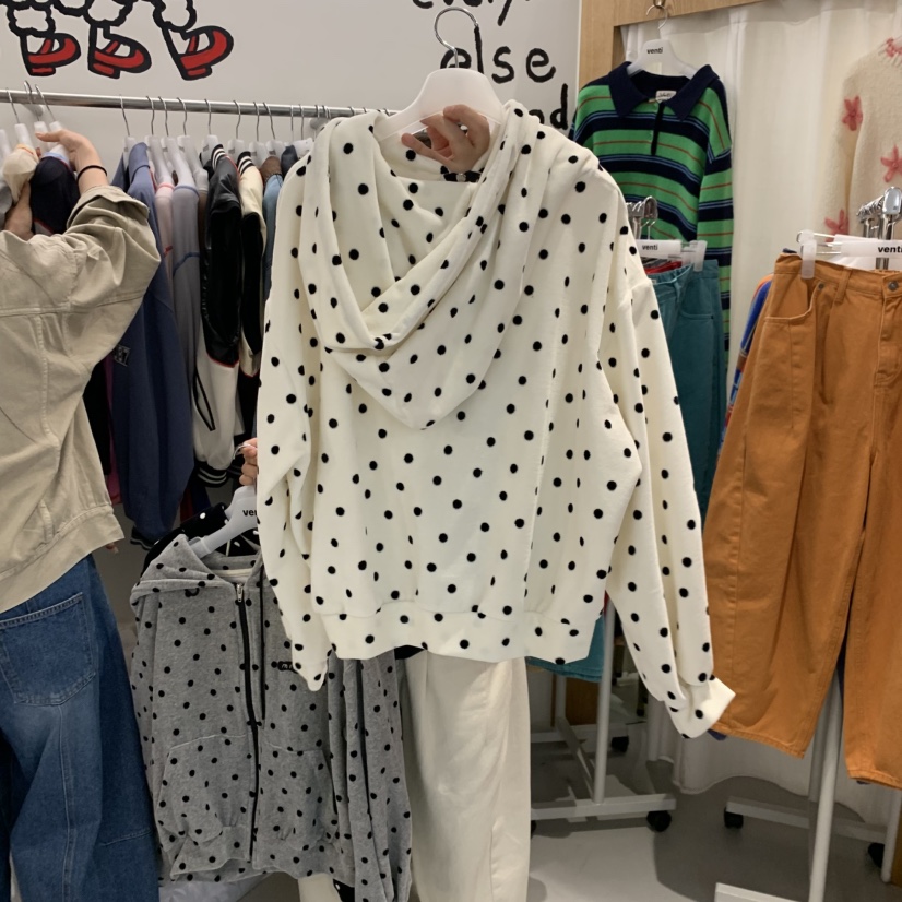 VENTI東大門直郵女士新品真品時尚衛衣拉鏈連帽衫絲絨圓點VENTI衛衣