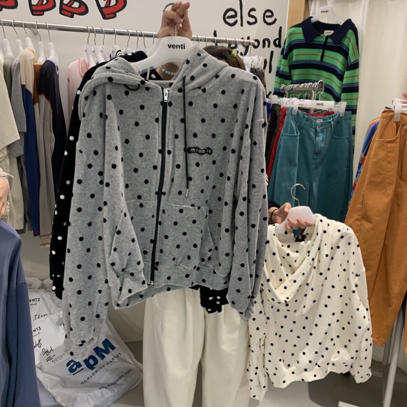 VENTI東大門直郵女士新品真品時尚衛衣拉鏈連帽衫絲絨圓點VENTI衛衣圖色2