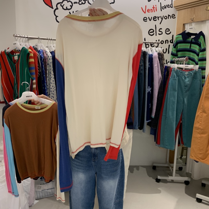 VENTI東大門代購女裝新品真品時尚人氣推薦休閑長袖T恤撞色VENTI長袖T恤