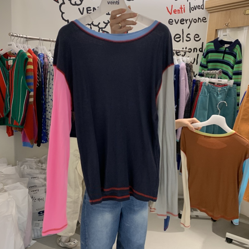 VENTI東大門代購女裝新品真品時尚人氣推薦休閑長袖T恤撞色VENTI長袖T恤圖色1
