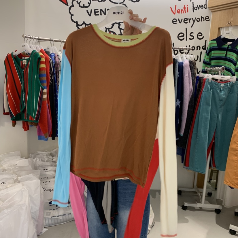VENTI東大門代購女裝新品真品時尚人氣推薦休閑長袖T恤撞色VENTI長袖T恤圖色2