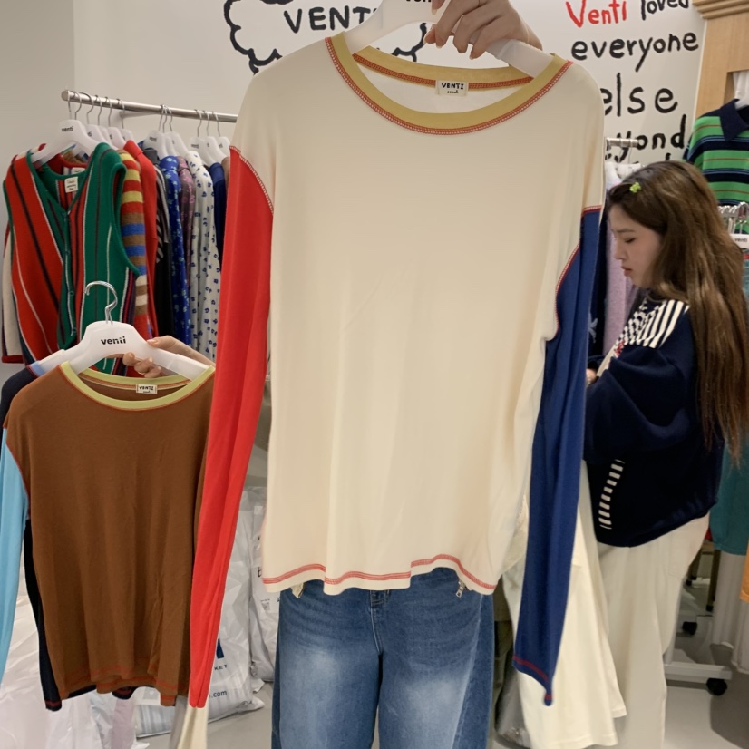 VENTI東大門代購女裝新品真品時尚人氣推薦休閑長袖T恤撞色VENTI長袖T恤圖色3