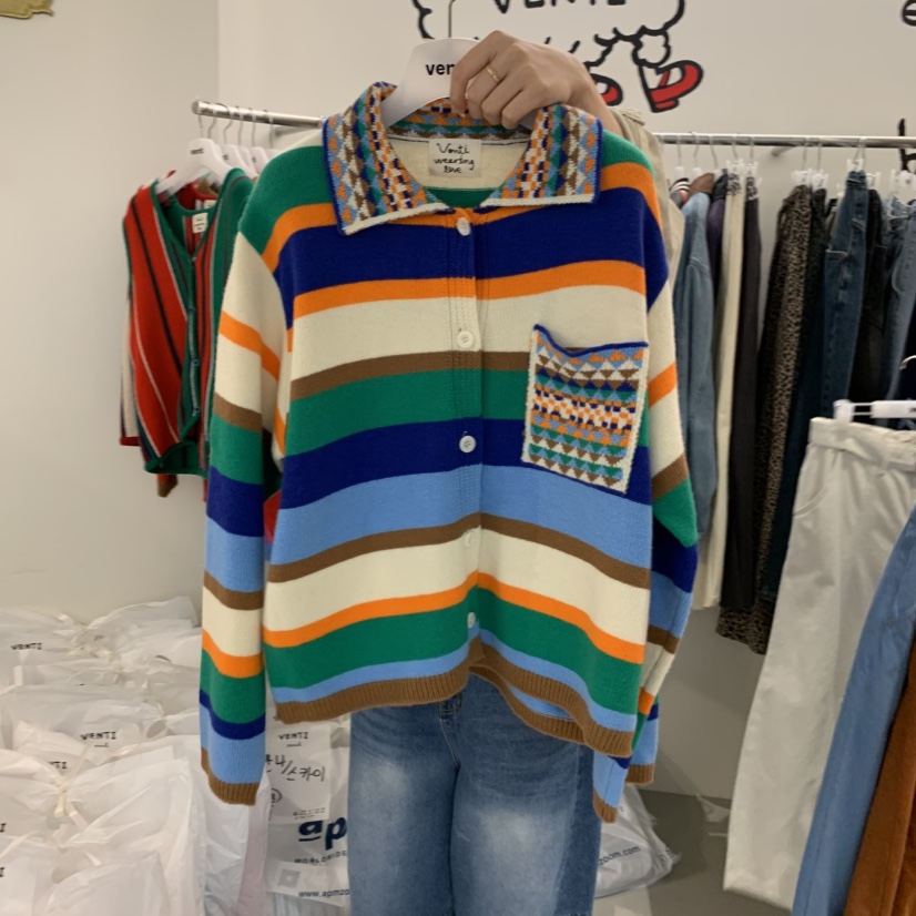 VENTI東大門直郵女裝新品時尚推薦人氣熱賣真品衛衣提花條紋VENTI衛衣圖色1